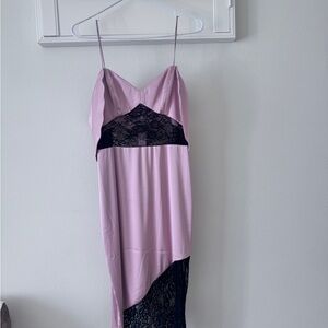 Elegant Pink and Black Lace Midi Dress